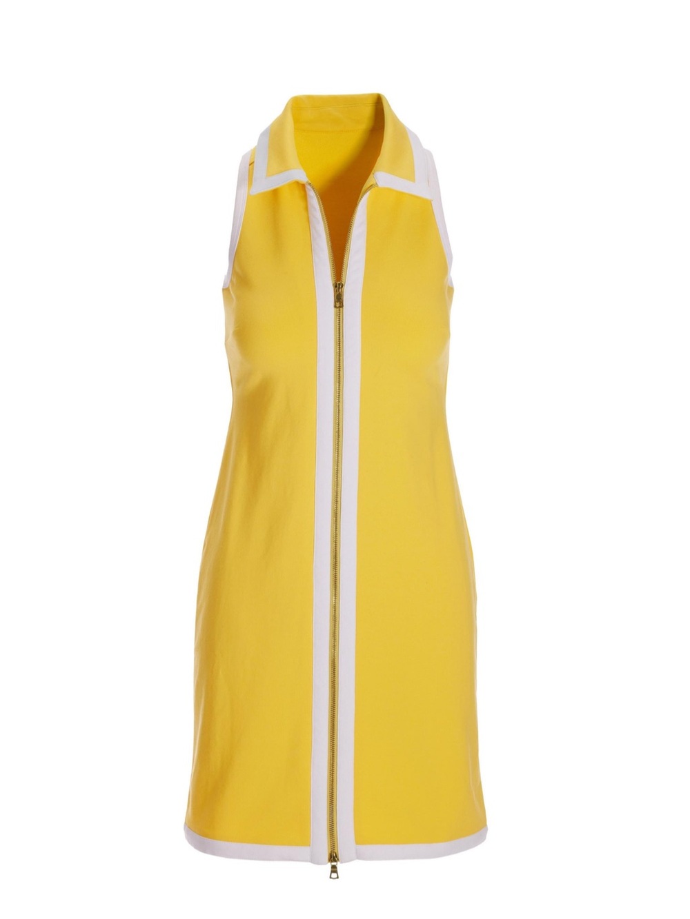 Boston Proper French Terry Golf Dress Sporty M Yellow White Sleeveless Zip Front